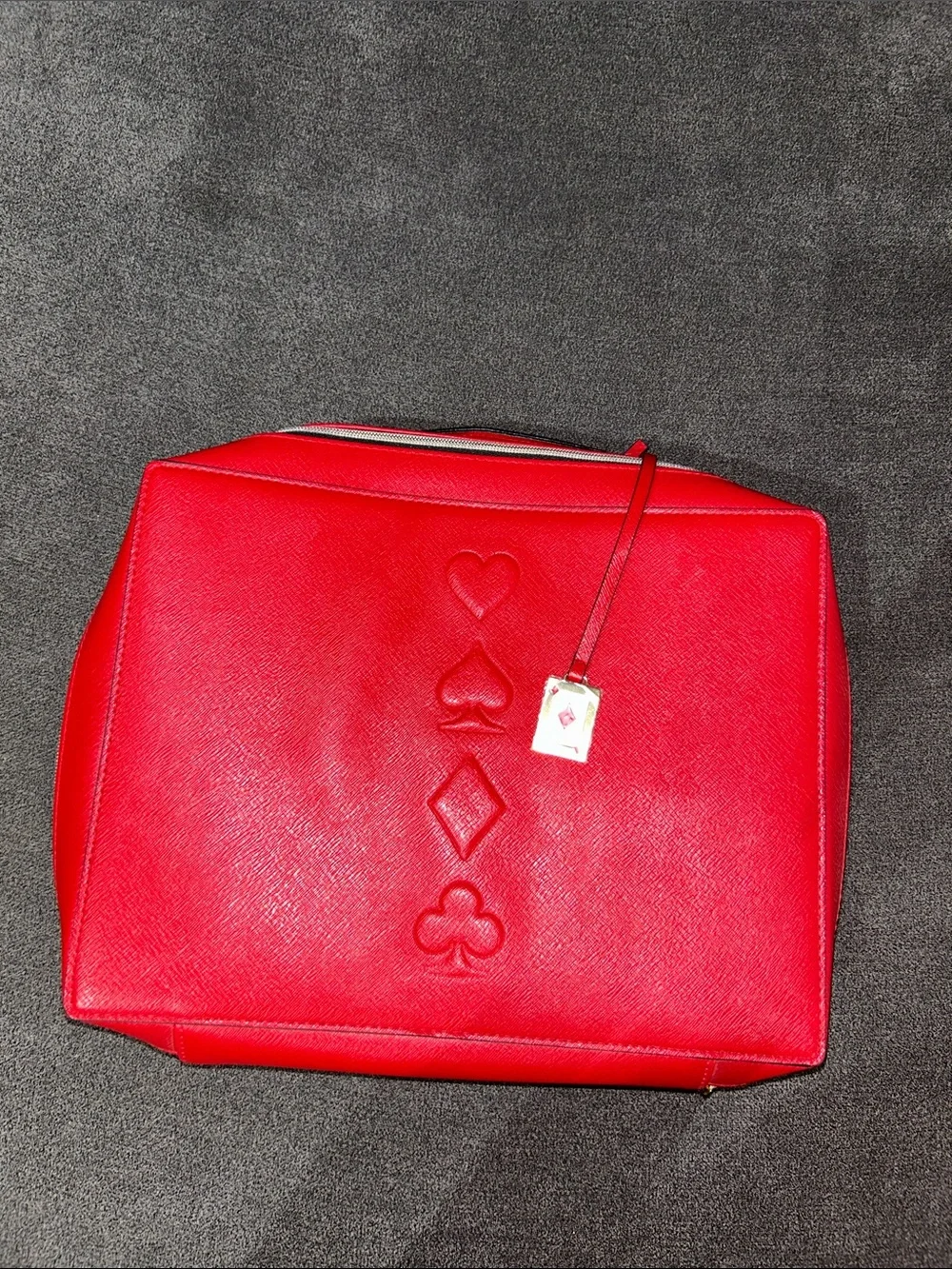 NWT-Estee Lauder Red Embossed Card-Poker Card Inspired Motif Tote/Cosmetics Bag